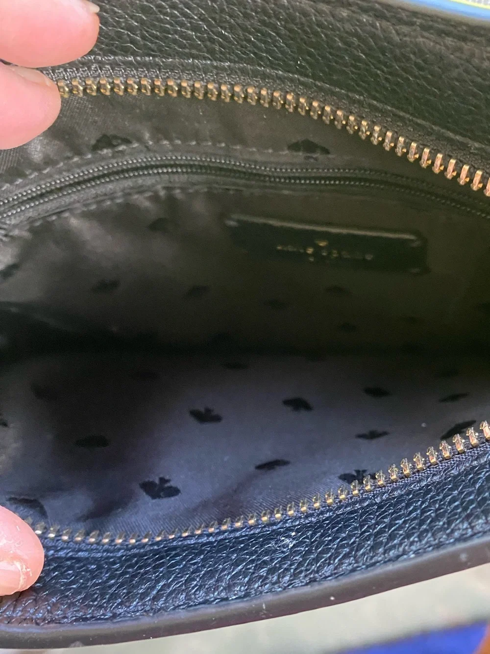 kate spade black pebbled leather crossbody with gold logo